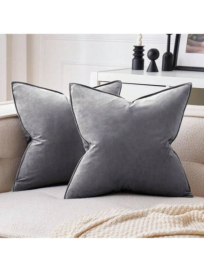 2pcs Nordic Style Solid Color Fleece Ruffle Pillow Covers (Pillow Insert Not Included), Square Decorative Cushion Covers, Soft & Comfortable Linen-Like Fabric, Modern Decor For Sofa, Home, Bedroom, Do