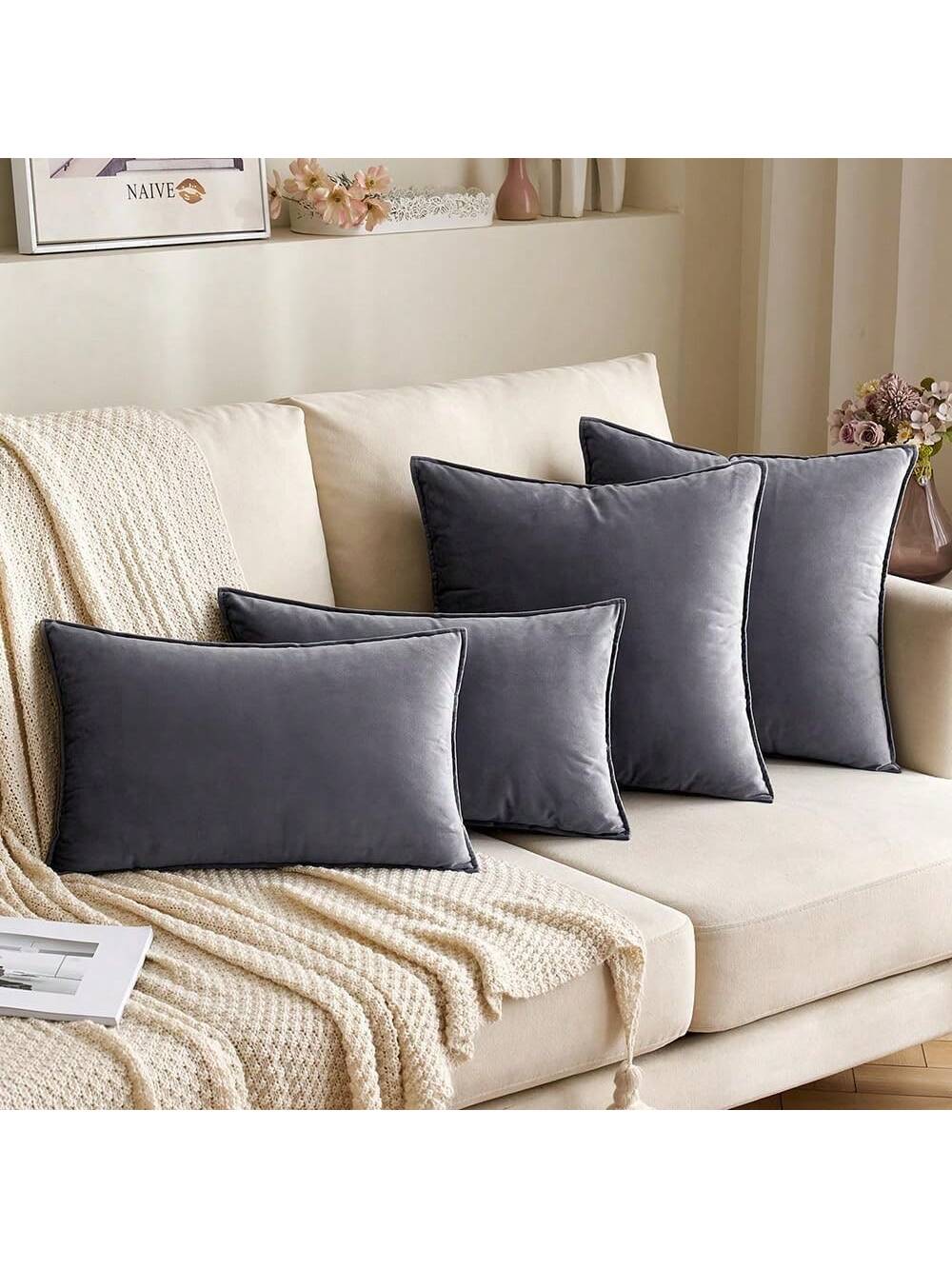 2pcs Nordic Style Solid Color Fleece Ruffle Pillow Covers (Pillow Insert Not Included), Square Decorative Cushion Covers, Soft & Comfortable Linen-Like Fabric, Modern Decor For Sofa, Home, Bedroom, Do
