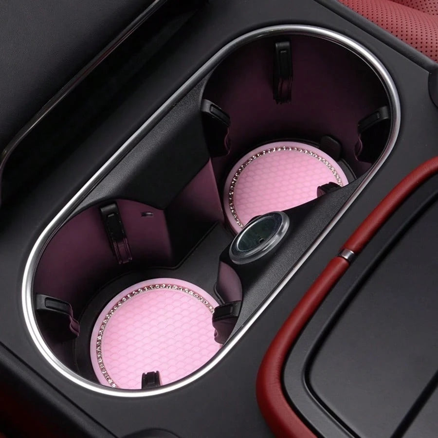 2pcs Pink Diamond Shiny Silicone Cup Coasters! Unique Texture Non-Slip And Stable, Highly Attractive Design Fits Car Cup Holders, Universal Vehicle Interior Accessories, Car Cup Coasters