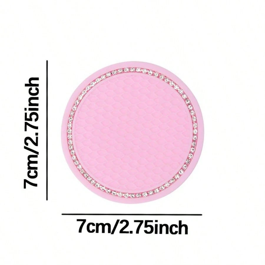 2pcs Pink Diamond Shiny Silicone Cup Coasters! Unique Texture Non-Slip And Stable, Highly Attractive Design Fits Car Cup Holders, Universal Vehicle Interior Accessories, Car Cup Coasters