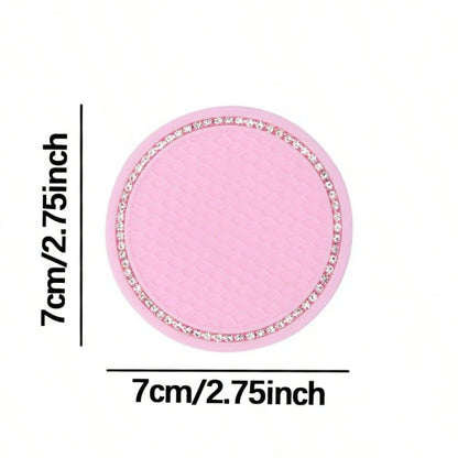 2pcs Pink Diamond Shiny Silicone Cup Coasters! Unique Texture Non-Slip And Stable, Highly Attractive Design Fits Car Cup Holders, Universal Vehicle Interior Accessories, Car Cup Coasters
