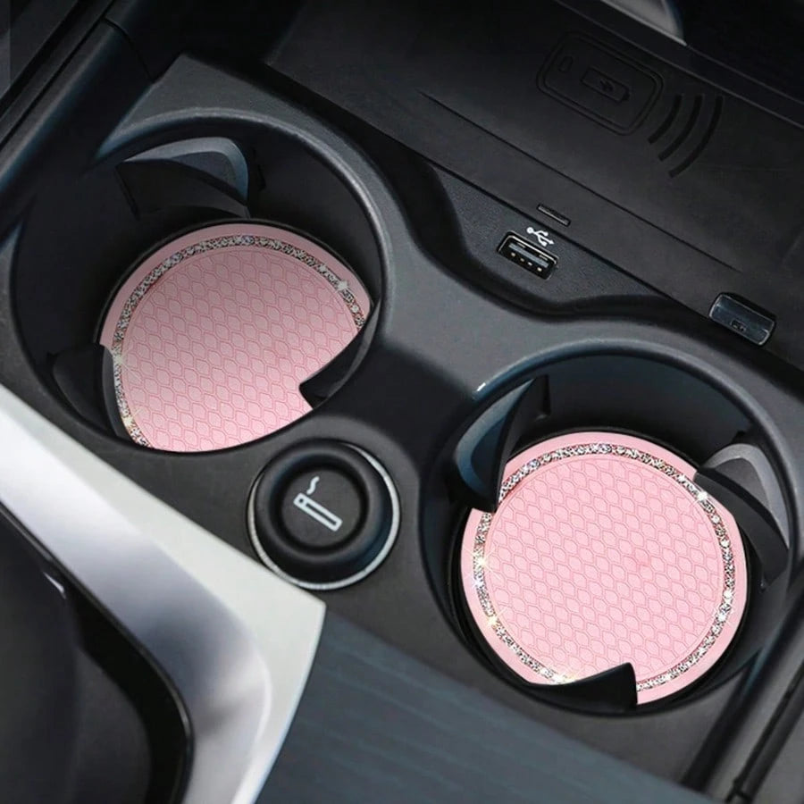 2pcs Pink Diamond Shiny Silicone Cup Coasters! Unique Texture Non-Slip And Stable, Highly Attractive Design Fits Car Cup Holders, Universal Vehicle Interior Accessories, Car Cup Coasters