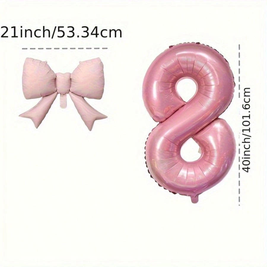 2pcs Pink Foil Balloons Children's Birthday Party Decorations Large Balloons Matte Bow Decorations For Birthday Party And Background Wall Decorative