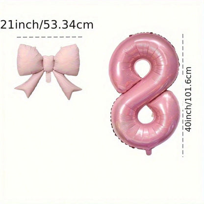 2pcs Pink Foil Balloons Children's Birthday Party Decorations Large Balloons Matte Bow Decorations For Birthday Party And Background Wall Decorative