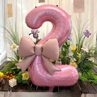 2pcs Pink Foil Balloons Children's Birthday Party Decorations Large Balloons Matte Bow Decorations For Birthday Party And Background Wall Decorative