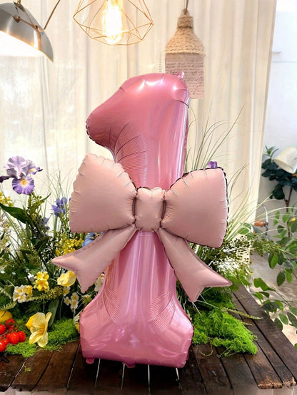 2pcs Pink Foil Balloons Children's Birthday Party Decorations Large Balloons Matte Bow Decorations For Birthday Party And Background Wall Decorative