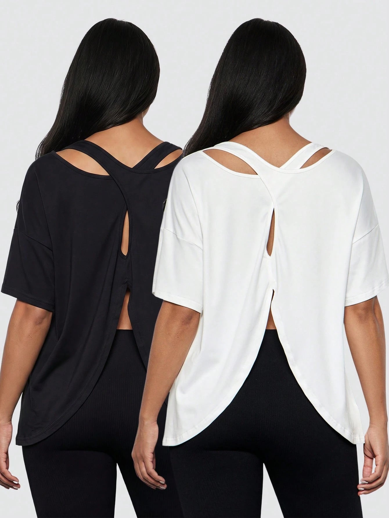 2pcs Plus Size Women Sports T-Shirt, Fitness Tops, Yoga Tops, Casual Everyday Wear,White Tops,Black Top,Women's Sportswear