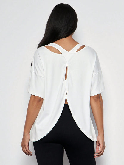 2pcs Plus Size Women Sports T-Shirt, Fitness Tops, Yoga Tops, Casual Everyday Wear,White Tops,Black Top,Women's Sportswear