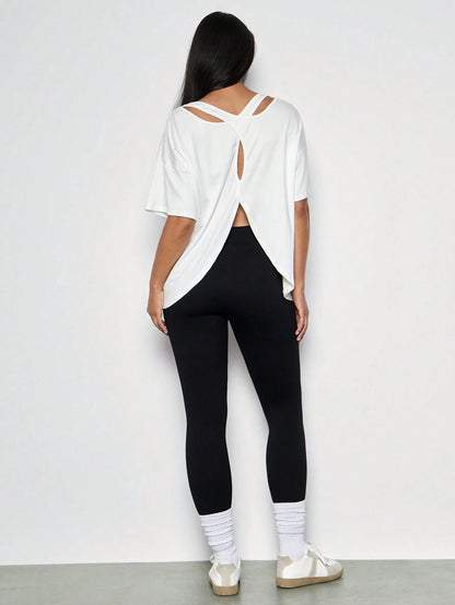 2pcs Plus Size Women Sports T-Shirt, Fitness Tops, Yoga Tops, Casual Everyday Wear,White Tops,Black Top,Women's Sportswear