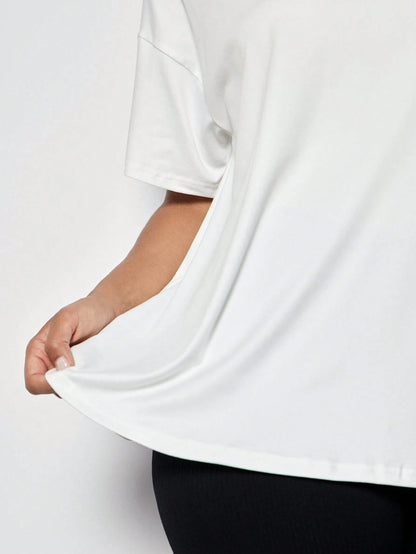 2pcs Plus Size Women Sports T-Shirt, Fitness Tops, Yoga Tops, Casual Everyday Wear,White Tops,Black Top,Women's Sportswear