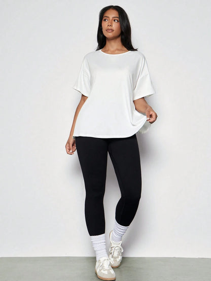 2pcs Plus Size Women Sports T-Shirt, Fitness Tops, Yoga Tops, Casual Everyday Wear,White Tops,Black Top,Women's Sportswear
