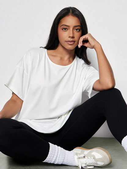 2pcs Plus Size Women Sports T-Shirt, Fitness Tops, Yoga Tops, Casual Everyday Wear,White Tops,Black Top,Women's Sportswear