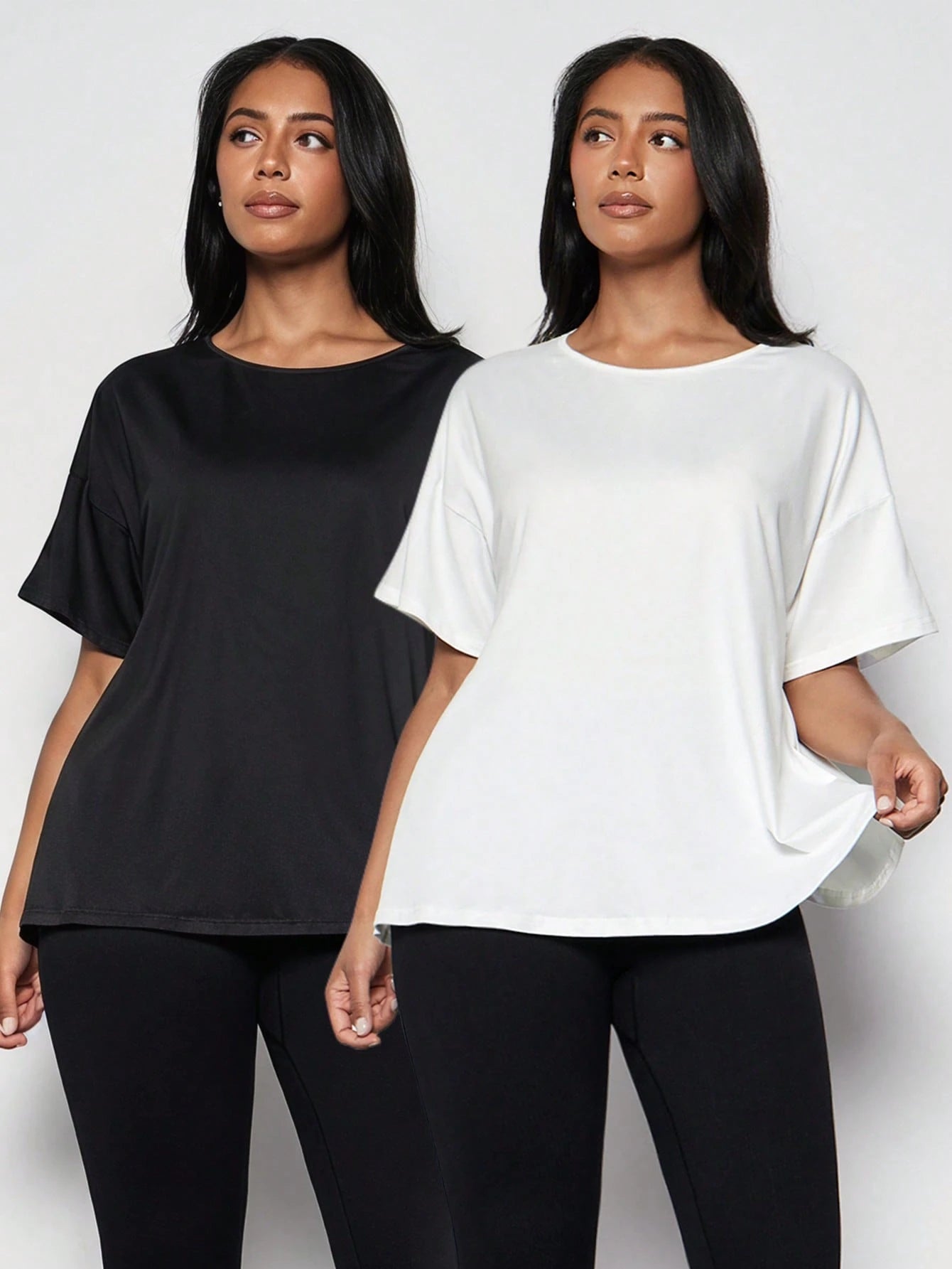 2pcs Plus Size Women Sports T-Shirt, Fitness Tops, Yoga Tops, Casual Everyday Wear,White Tops,Black Top,Women's Sportswear