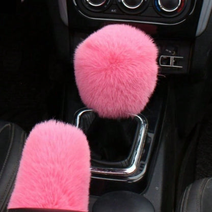 2pcs Plush Handbrake Cover And Gear Shift Knob Cover, Soft Faux Fur, Fit For Manual Transmission, Universal Car Accessories