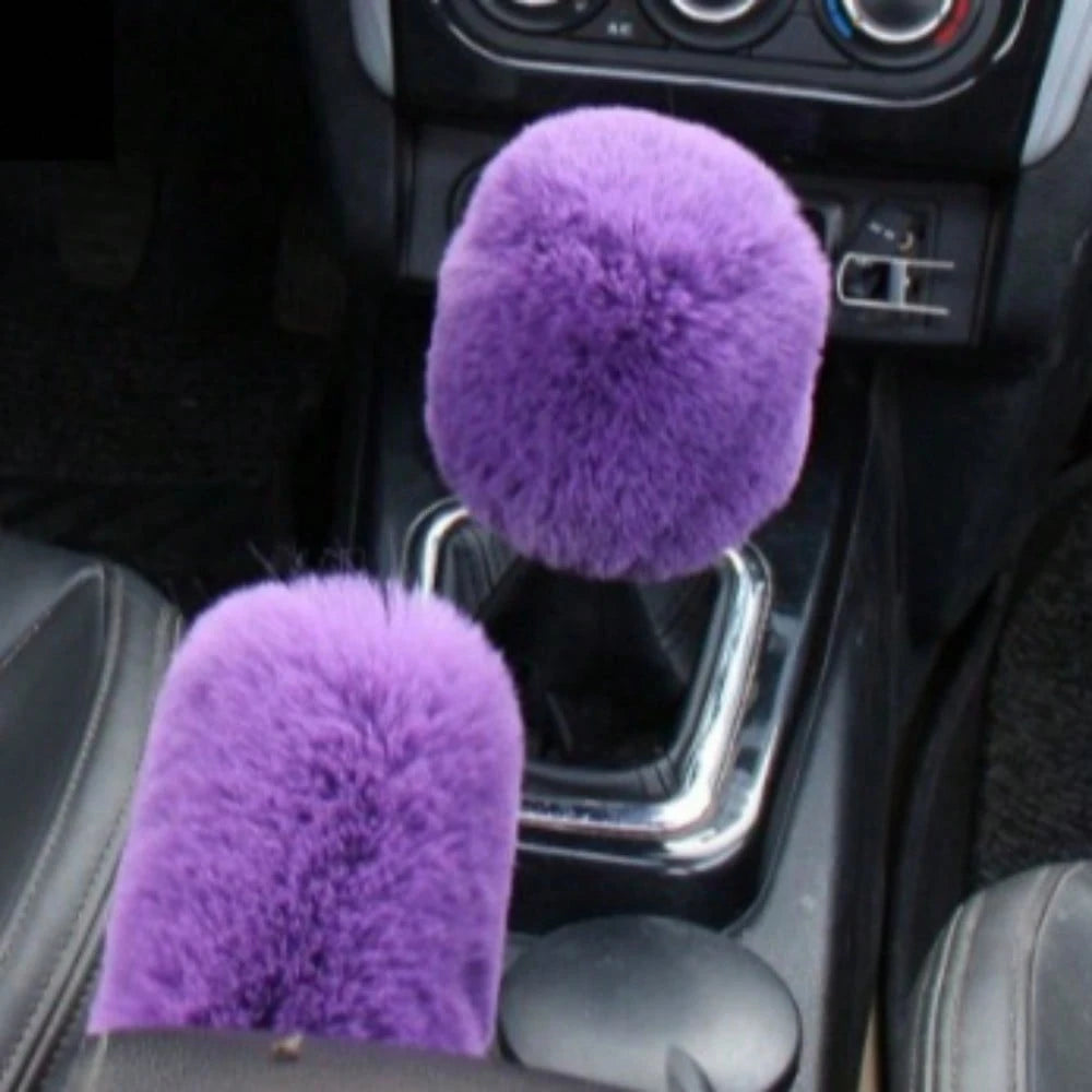 2pcs Plush Handbrake Cover And Gear Shift Knob Cover, Soft Faux Fur, Fit For Manual Transmission, Universal Car Accessories