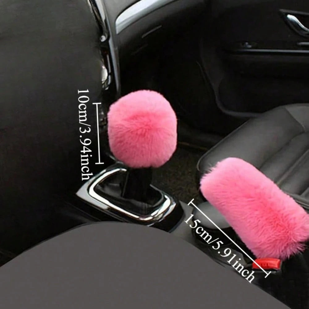 2pcs Plush Handbrake Cover And Gear Shift Knob Cover, Soft Faux Fur, Fit For Manual Transmission, Universal Car Accessories