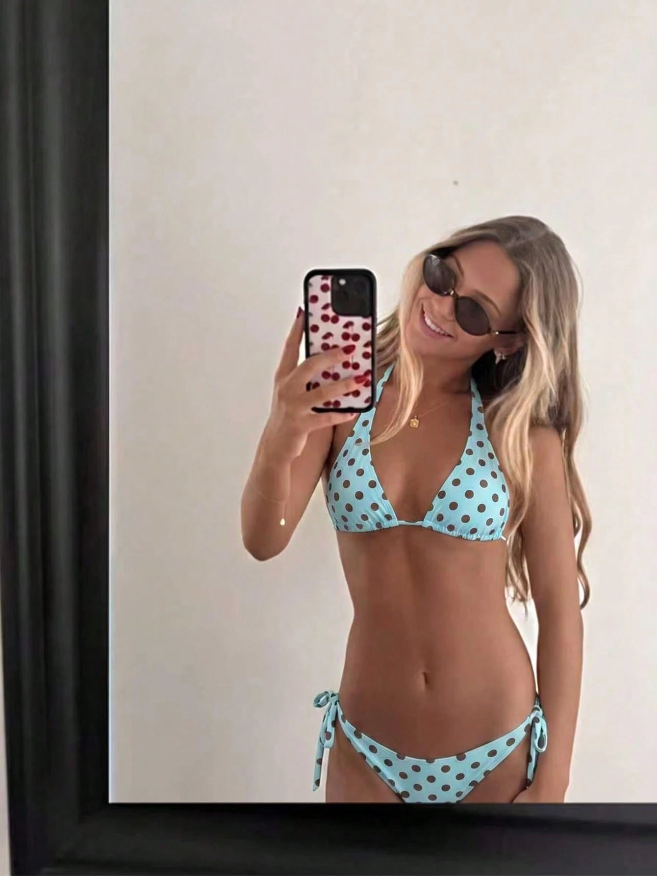 2pcs Polka Dot Elegant Halter Backless Bikini Top With Waist Tie Swimwear Bottom, Women Summer Swimwear Set For Beach, Pool, Water Sports Vacation, Resort Wear