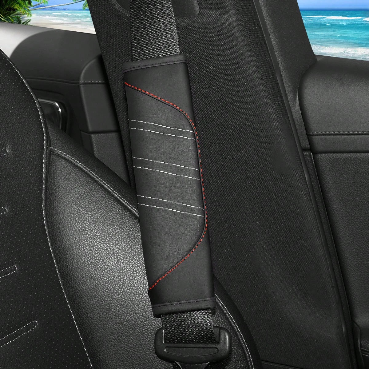 2Pcs PU Leather Safety Seat Belt, Shoulder Cover, Breathable Protection, Padding Pad, Interior Access, Car Accessories