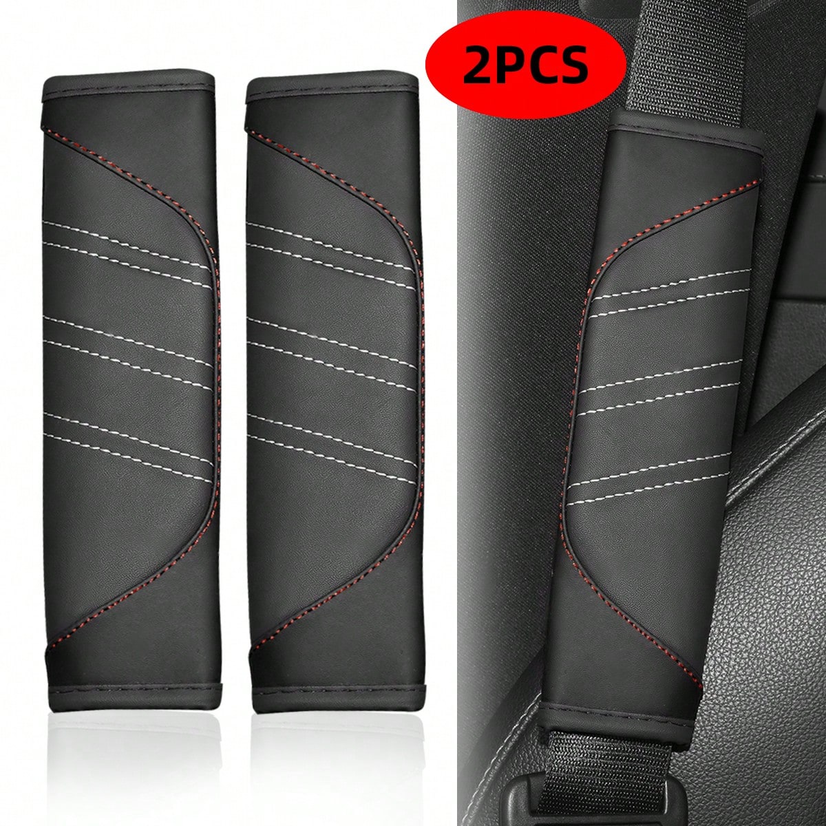 2Pcs PU Leather Safety Seat Belt, Shoulder Cover, Breathable Protection, Padding Pad, Interior Access, Car Accessories