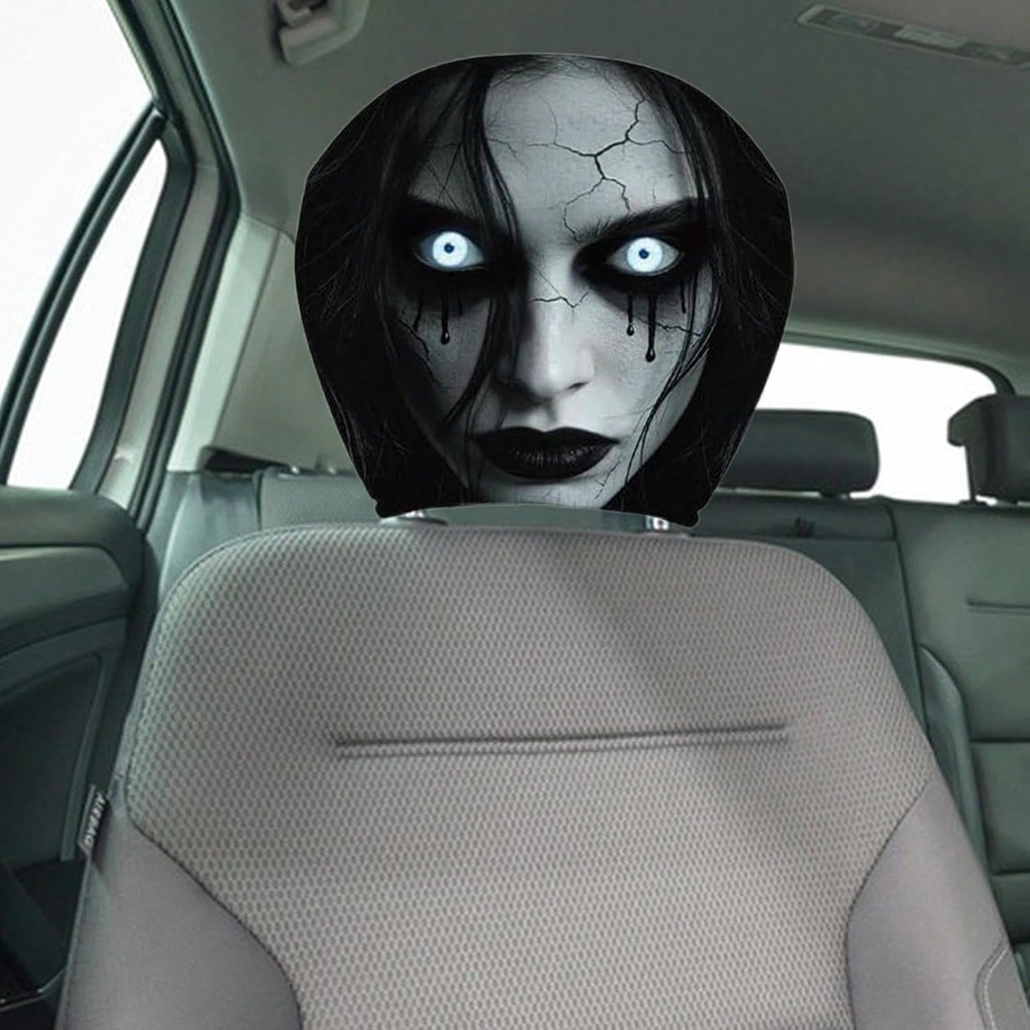 2PCS Scary Car Headrest Covers, Ghost Face Headrest Covers For Front Rear Seat, Humorous Head Rest Dust Protectors Fully-Surrounded, Elastic & Washable Cars Accessories For Auto Decor