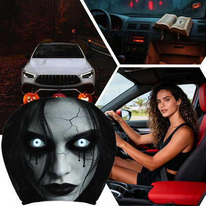 2PCS Scary Car Headrest Covers, Ghost Face Headrest Covers For Front Rear Seat, Humorous Head Rest Dust Protectors Fully-Surrounded, Elastic & Washable Cars Accessories For Auto Decor