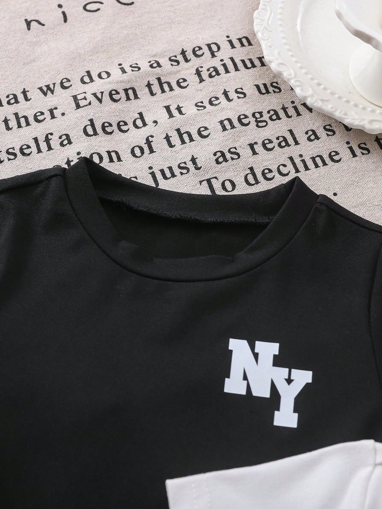 2pcs/Set Baby/Baby Boy Casual All-Match Black And White T-Shirts With Simple Letter Prints, Suitable For Summer Wear, Versatile For All Occasions