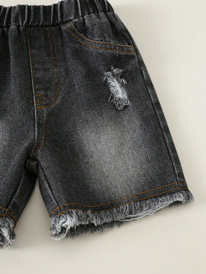 2pcs/Set Baby Boy Casual Cute Car Graphic Knit Tank Top & Denim Shorts Set, Tank Top Set, Denim Set, Racing Car Set