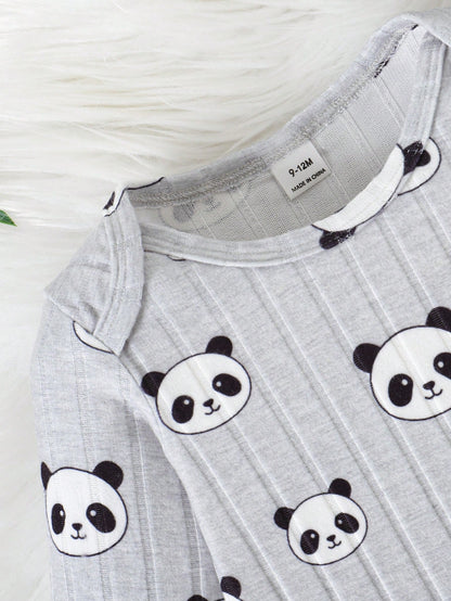 2pcs/Set Baby Boy Ribbed Fabric Bear Print Long Sleeve Romper & 3D Bear Ear Hat, Suitable For Casual, Outdoor, Vacation And Other Occasions, Versatile