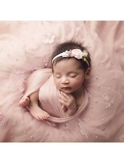 2pcs/Set Baby Pearl Wrap, With Headband, Newborn Photography Props, Floral Wrap, Chiffon Pearls, DIY Baby Boy/Girl Photo Shoot Blanket, Baby Shower Easter Gift