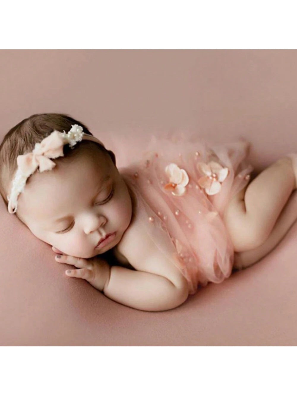 2pcs/Set Baby Pearl Wrap, With Headband, Newborn Photography Props, Floral Wrap, Chiffon Pearls, DIY Baby Boy/Girl Photo Shoot Blanket, Baby Shower Easter Gift