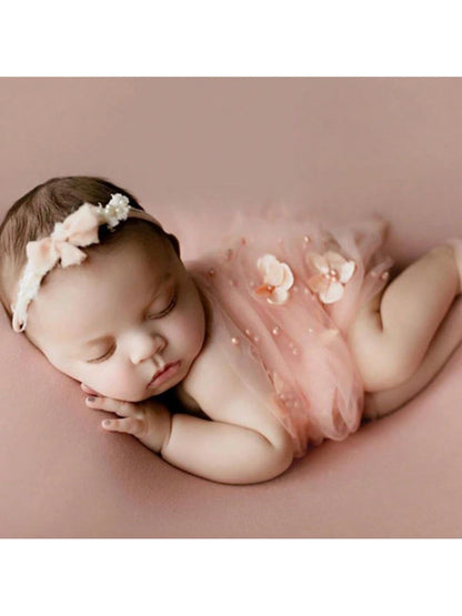 2pcs/Set Baby Pearl Wrap, With Headband, Newborn Photography Props, Floral Wrap, Chiffon Pearls, DIY Baby Boy/Girl Photo Shoot Blanket, Baby Shower Easter Gift