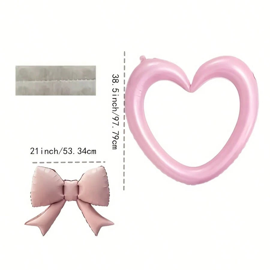 2pcs/Set Extra Large Pink & Red Hollow Heart Foil Balloons, Paired With Matte Pink/Red Bow, Suitable For Birthday Party, Engagement, Valentine's Day, Wedding Decoration Balloons, Valentine's Day Decor