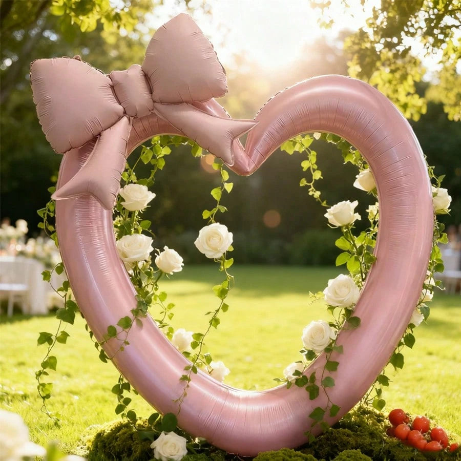 2pcs/Set Extra Large Pink & Red Hollow Heart Foil Balloons, Paired With Matte Pink/Red Bow, Suitable For Birthday Party, Engagement, Valentine's Day, Wedding Decoration Balloons, Valentine's Day Decor