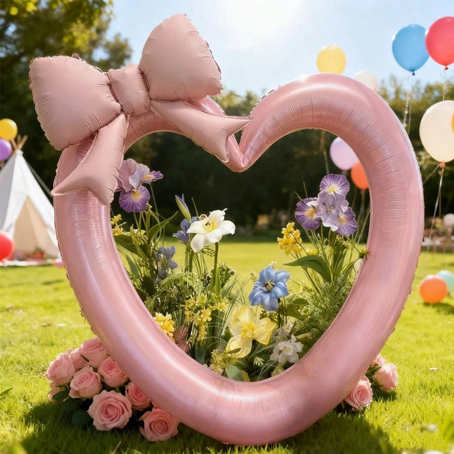 2pcs/Set Extra Large Pink & Red Hollow Heart Foil Balloons, Paired With Matte Pink/Red Bow, Suitable For Birthday Party, Engagement, Valentine's Day, Wedding Decoration Balloons, Valentine's Day Decor