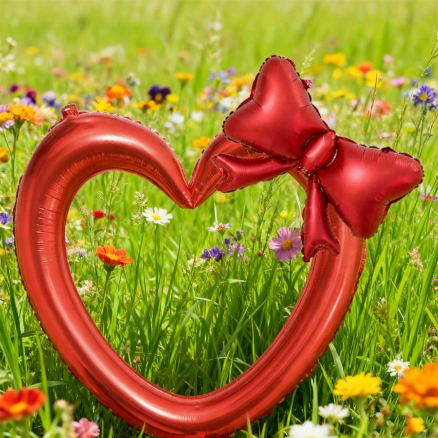 2pcs/Set Extra Large Pink & Red Hollow Heart Foil Balloons, Paired With Matte Pink/Red Bow, Suitable For Birthday Party, Engagement, Valentine's Day, Wedding Decoration Balloons, Valentine's Day Decor