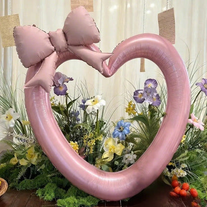 2pcs/Set Extra Large Pink & Red Hollow Heart Foil Balloons, Paired With Matte Pink/Red Bow, Suitable For Birthday Party, Engagement, Valentine's Day, Wedding Decoration Balloons, Valentine's Day Decor