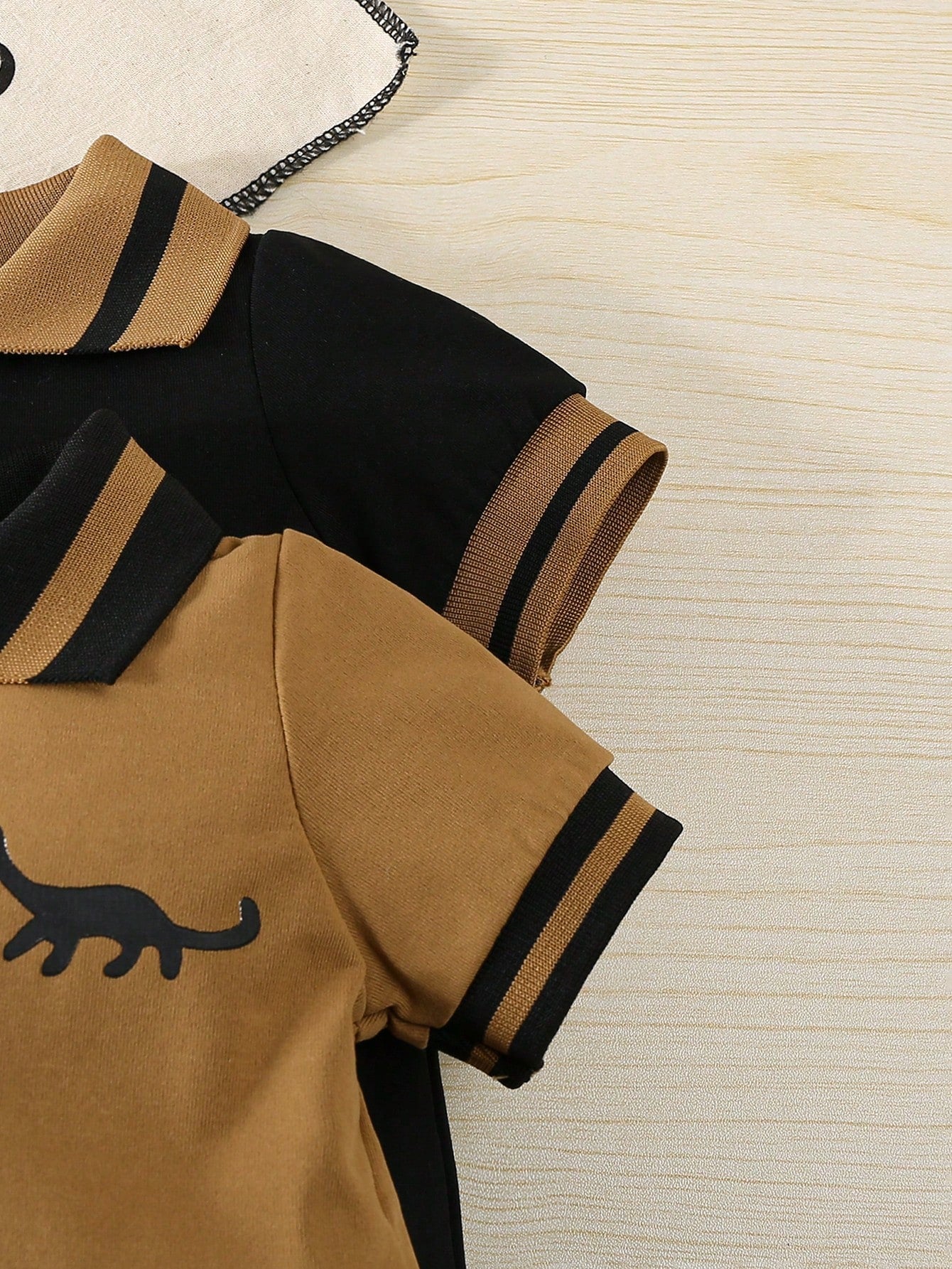 2pcs/Set Newborn Baby Boys' Dinosaur Print Polo Collar Short Sleeve Romper Outfit, Summer
