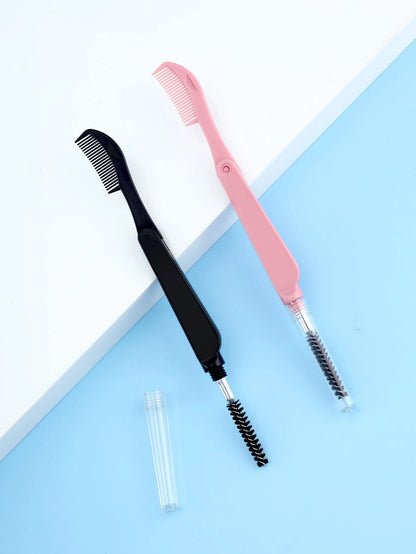 2pcs/Set Portable Foldable Eyelash Comb & Eyebrow Comb In Multicolors,Eyebrow Brush,Eyeshadow Brush,Spoolie,Spoolie Brush,Giveaways