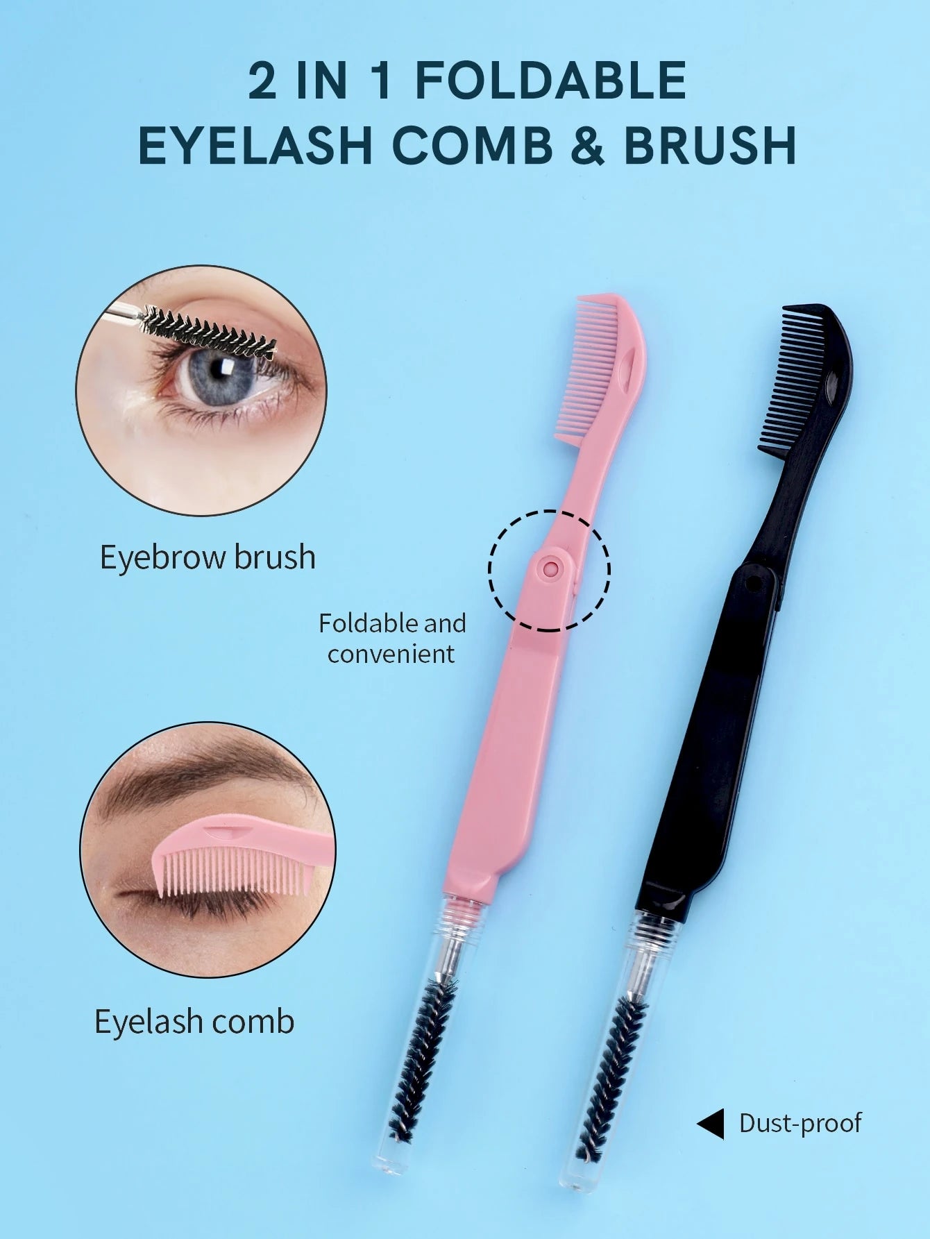 2pcs/Set Portable Foldable Eyelash Comb & Eyebrow Comb In Multicolors,Eyebrow Brush,Eyeshadow Brush,Spoolie,Spoolie Brush,Giveaways