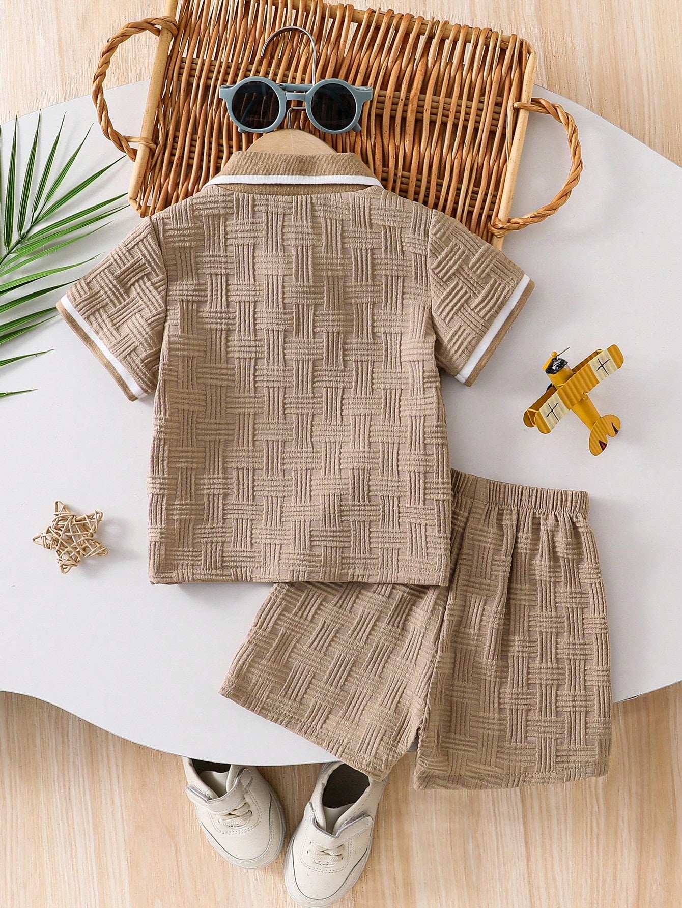 2pcs/Set Toddler Boys' Summer Fashion Short Sleeve T-Shirt And Shorts Set, Gentleman Style Casual Outfit, Infant Polo Collar Tee + Elastic Waist Shorts, Suitable For Outdoor, Casual, Party, Holiday Gi