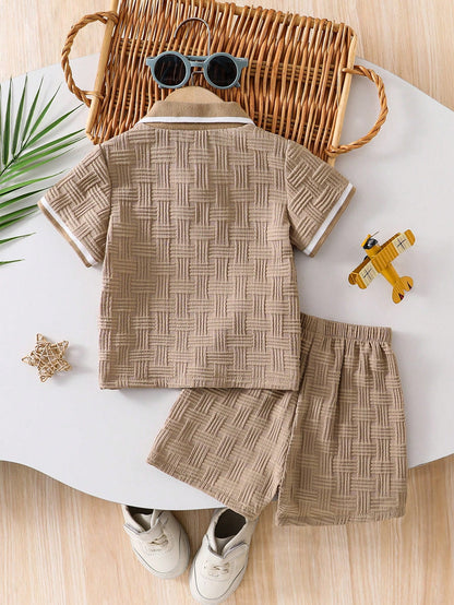 2pcs/Set Toddler Boys' Summer Fashion Short Sleeve T-Shirt And Shorts Set, Gentleman Style Casual Outfit, Infant Polo Collar Tee + Elastic Waist Shorts, Suitable For Outdoor, Casual, Party, Holiday Gi