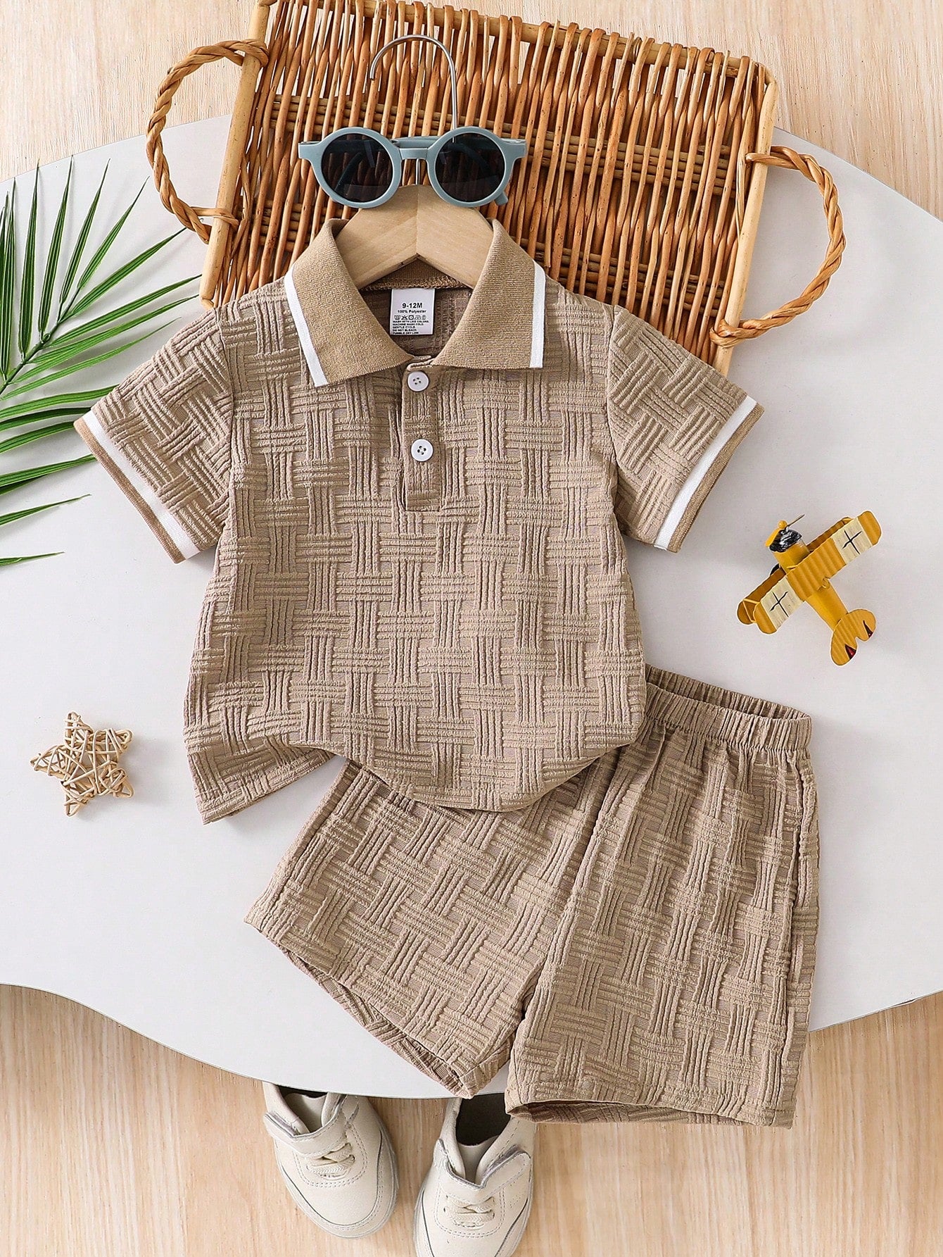 2pcs/Set Toddler Boys' Summer Fashion Short Sleeve T-Shirt And Shorts Set, Gentleman Style Casual Outfit, Infant Polo Collar Tee + Elastic Waist Shorts, Suitable For Outdoor, Casual, Party, Holiday Gi