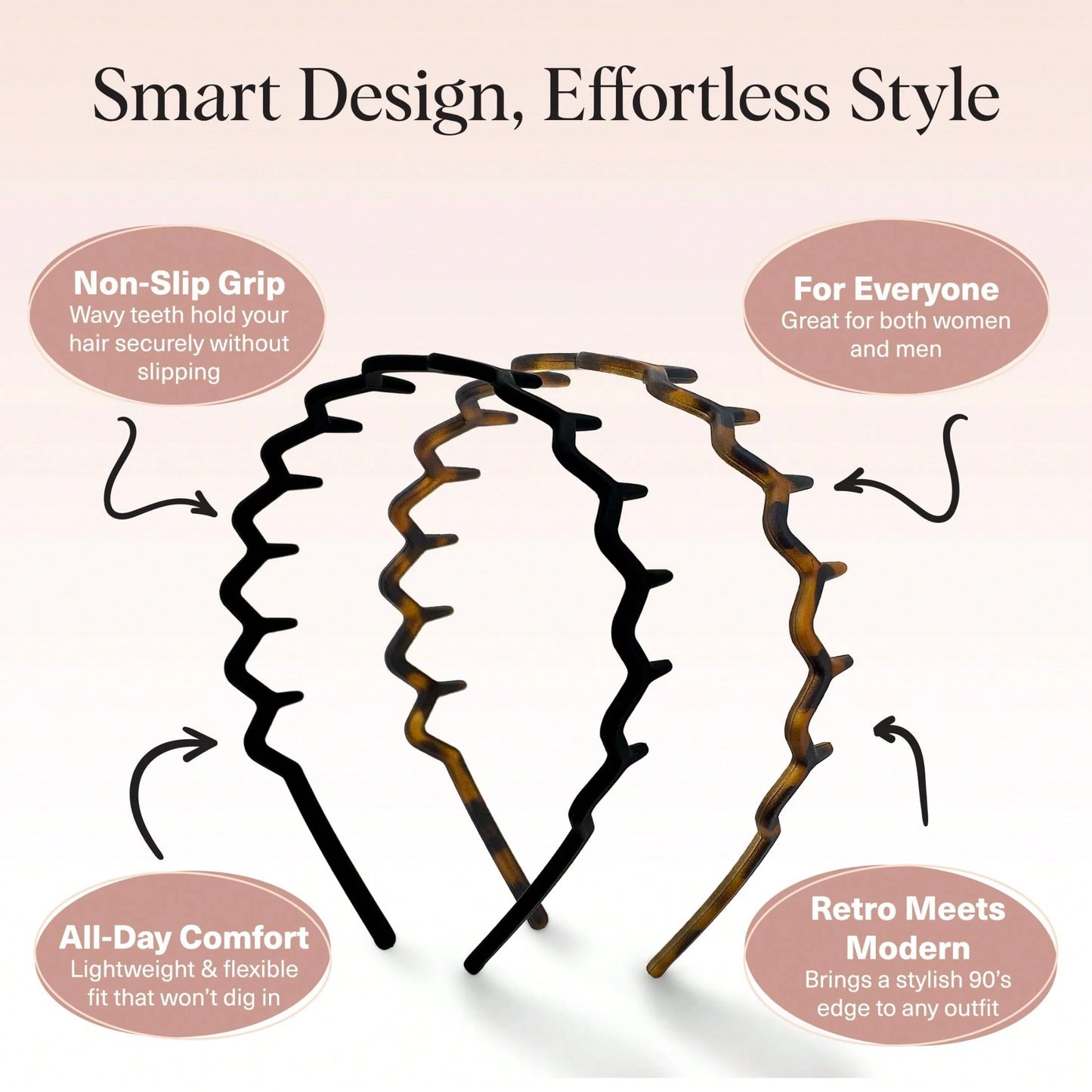 2pcs/Set Women's Zigzag Headbands- Headband & Hair Clips, Fashion Accessories For Sleek Hairstyles- Comfortable Wave Headbands| Comb Headbands| Ideal Gift For Women- Black And Tortoiseshell- Sui