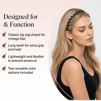 2pcs/Set Women's Zigzag Headbands- Headband & Hair Clips, Fashion Accessories For Sleek Hairstyles- Comfortable Wave Headbands| Comb Headbands| Ideal Gift For Women- Black And Tortoiseshell- Sui