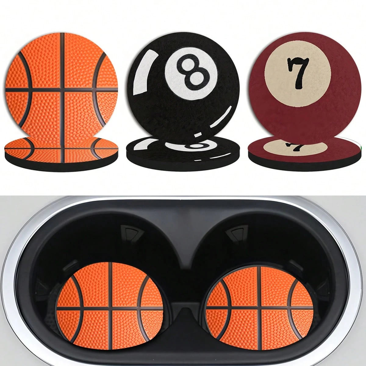 2pcs Sports Ball Coasters, 2.8 Inch Round Decorative Car Cup Holders, Home And Auto Drink Coasters, Unisex Car Interior Accessories, Decorative Coasters, Suitable As Gifts For Family And Friends On Ho
