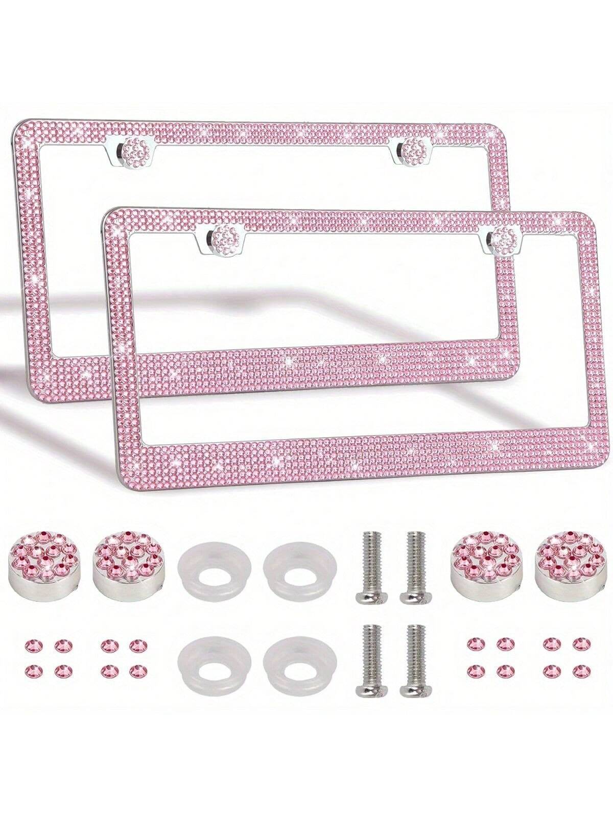 2PCS Stainless Steel License Plate Frame With Glitter Rhinestones, US Standard Size Fits All Cars/Trucks/SUVs, Women's Fashion Car Accessories, Rustproof & Easy Install, Premium Auto Decor, Birthday G