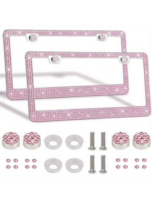 2PCS Stainless Steel License Plate Frame With Glitter Rhinestones, US Standard Size Fits All Cars/Trucks/SUVs, Women's Fashion Car Accessories, Rustproof & Easy Install, Premium Auto Decor, Birthday G