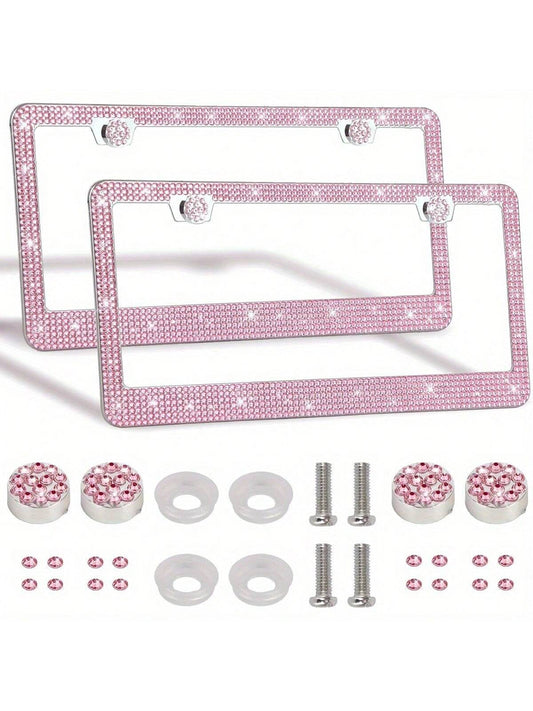 2PCS Stainless Steel License Plate Frame With Glitter Rhinestones, US Standard Size Fits All Cars/Trucks/SUVs, Women's Fashion Car Accessories, Rustproof & Easy Install, Premium Auto Decor, Birthday G