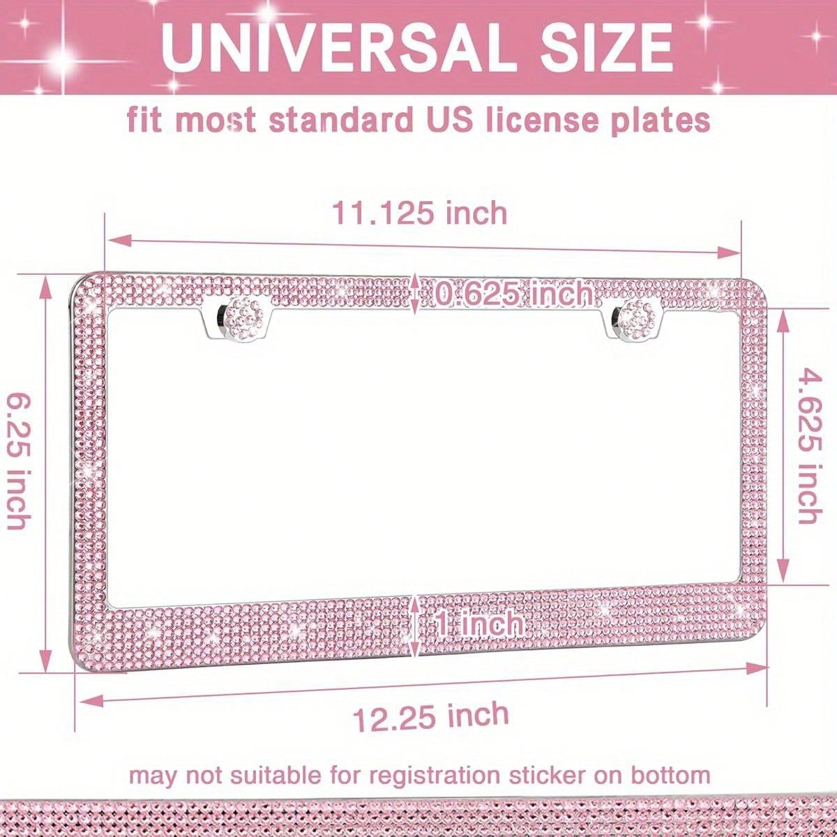 2PCS Stainless Steel License Plate Frame With Glitter Rhinestones, US Standard Size Fits All Cars/Trucks/SUVs, Women's Fashion Car Accessories, Rustproof & Easy Install, Premium Auto Decor, Birthday G