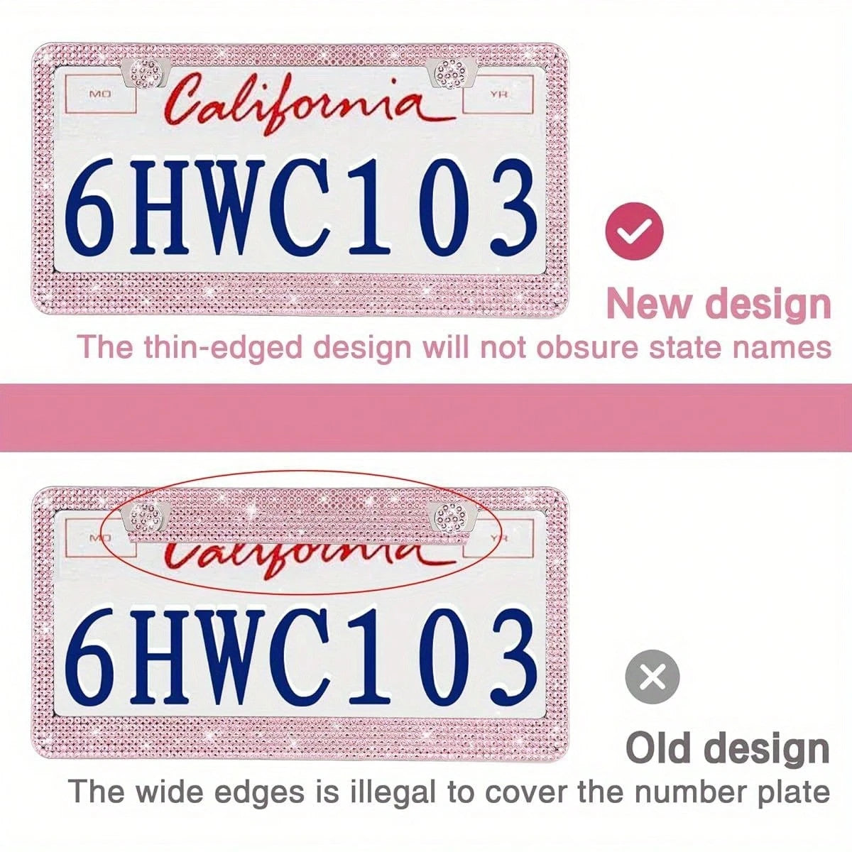 2PCS Stainless Steel License Plate Frame With Glitter Rhinestones, US Standard Size Fits All Cars/Trucks/SUVs, Women's Fashion Car Accessories, Rustproof & Easy Install, Premium Auto Decor, Birthday G